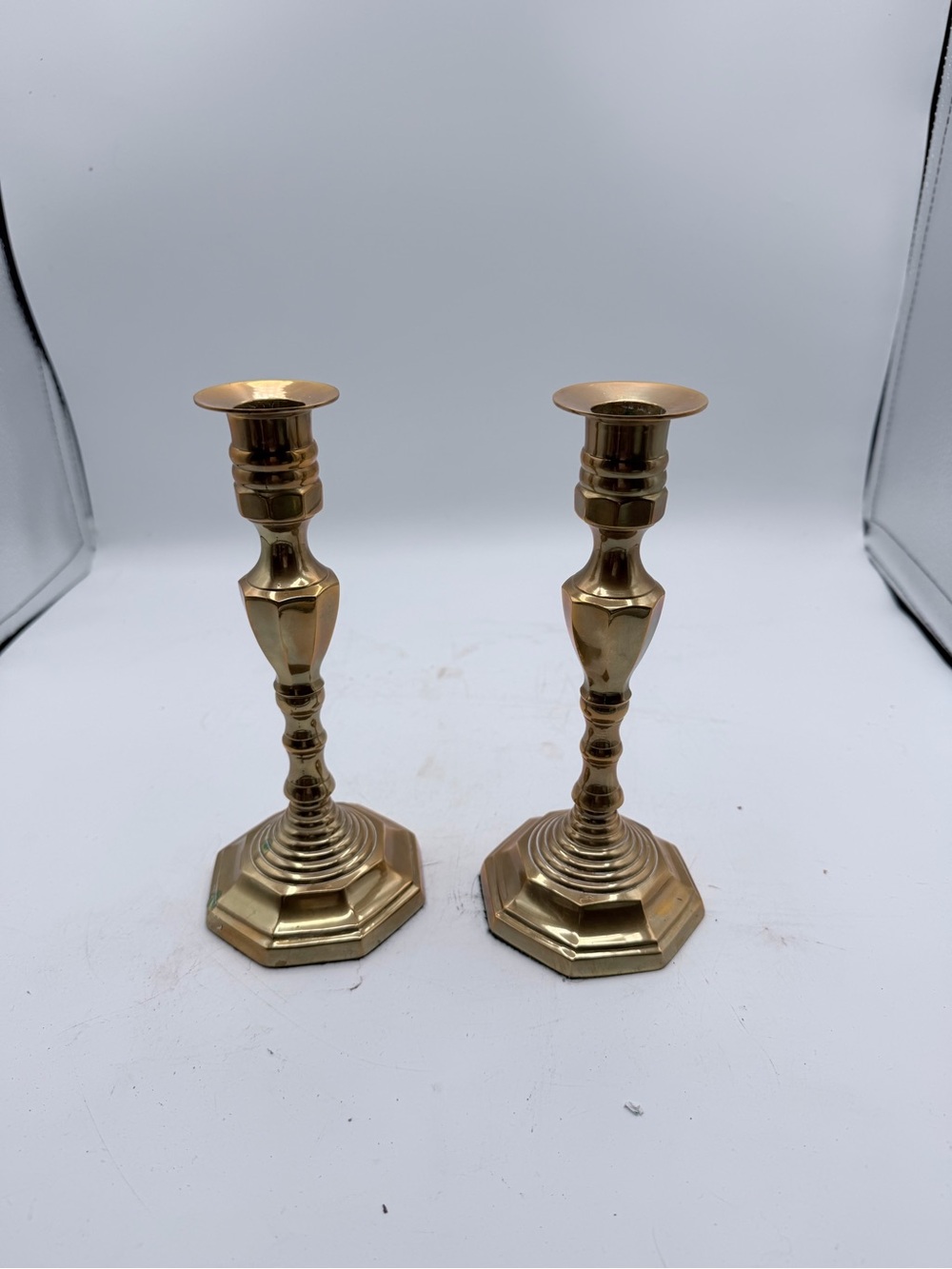 Brass Taper Candle Holders - Pair 8inch